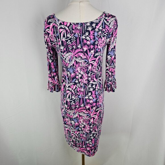 EUC Lilly Pulitzer Sophie Ruffle Dress Bright Navy Swing Of Things 3/4 Sleeve XS - Picture 5 of 13